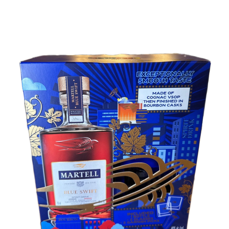 Martell Blue Swift VSOP Cognac W. Rock Glass & Garnish Picks 750ml Gift Pack