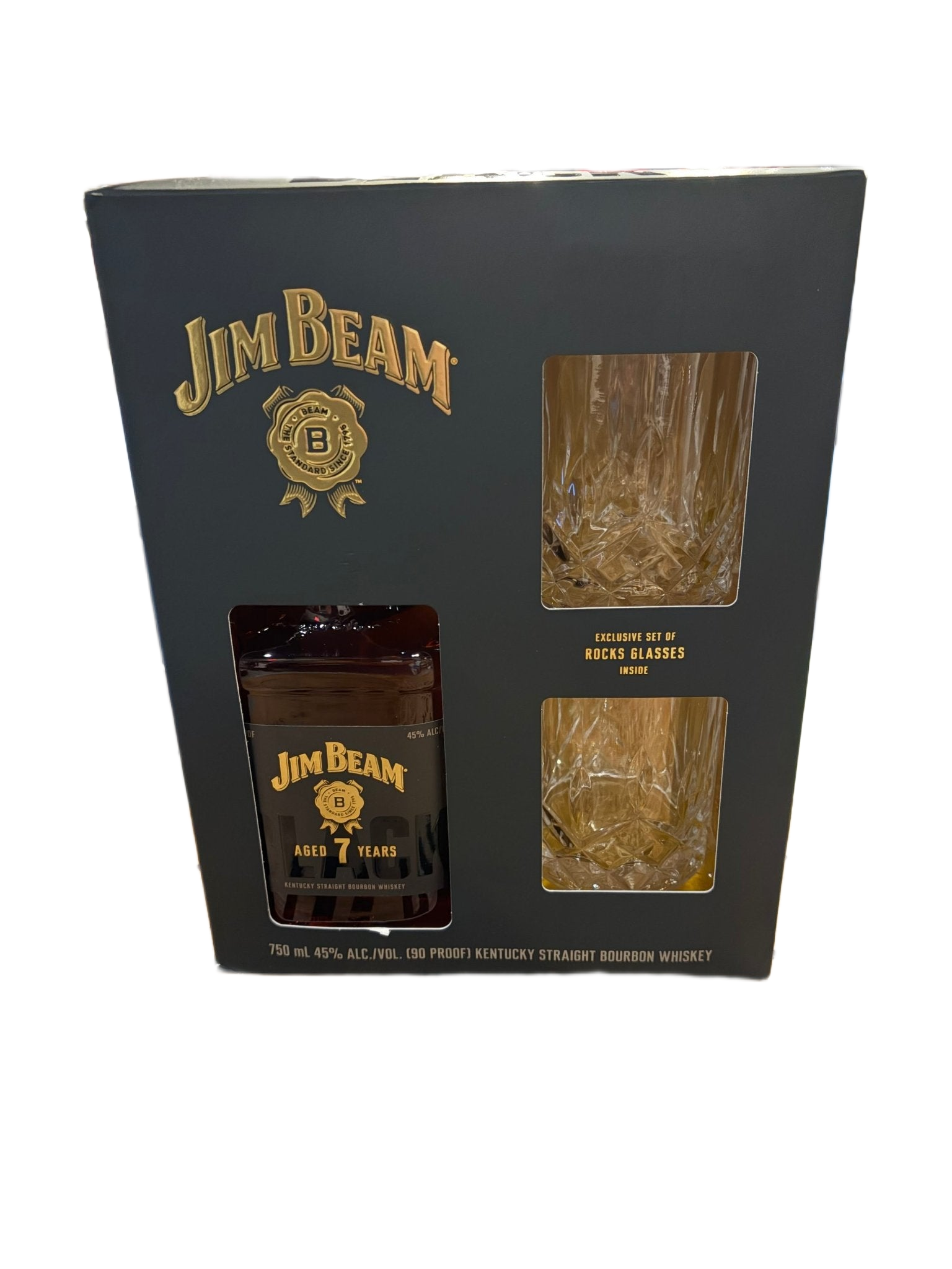 Jim Beam Black 7 Year Old with 2 Rock Glass Gift Pack 750ml