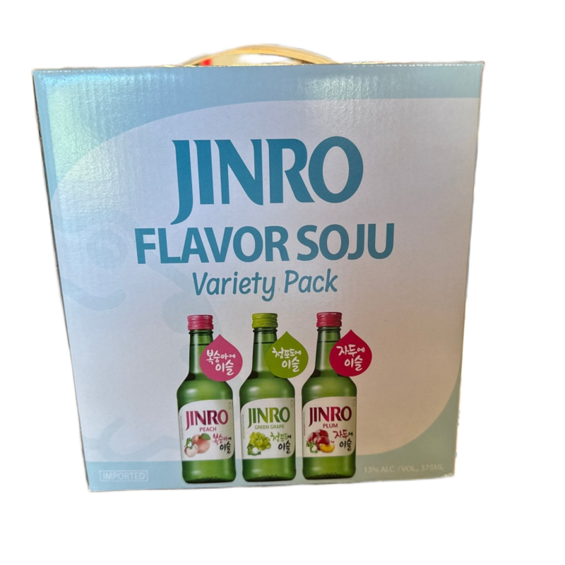 Jinro Soju Variety Green Grape/plum/peach Pack of 6 Bottles 375ml 진로 소주 버라이어티 팩