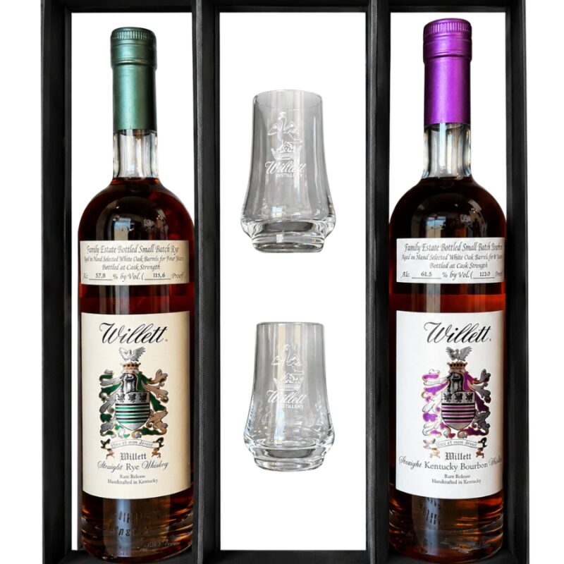 Willett Family Estate Bourbon & Rye 2-Bottle Gift Set 750mL w/ 2 Willett Glasses